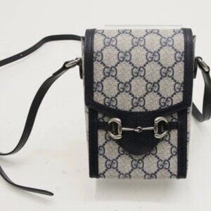 Gucci GG Supreme Horsebit Pochette Shoulder Bag - Navy blue/Beige